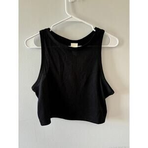 H&M Top Womens Large Black Glittery NWT Crop Tank Sustainable Ribbed Fitted